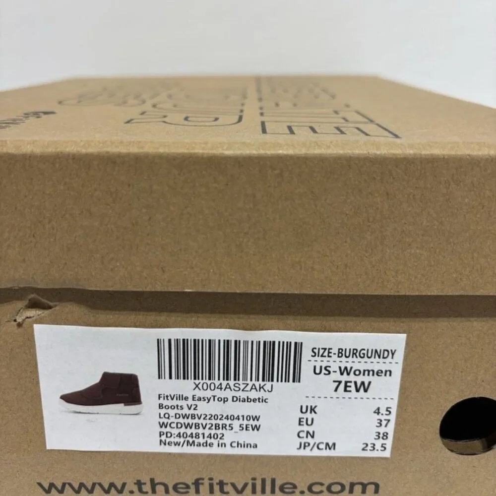FitVille Women’s Easytop Diabetic Burgundy Boots, Size 7 EW